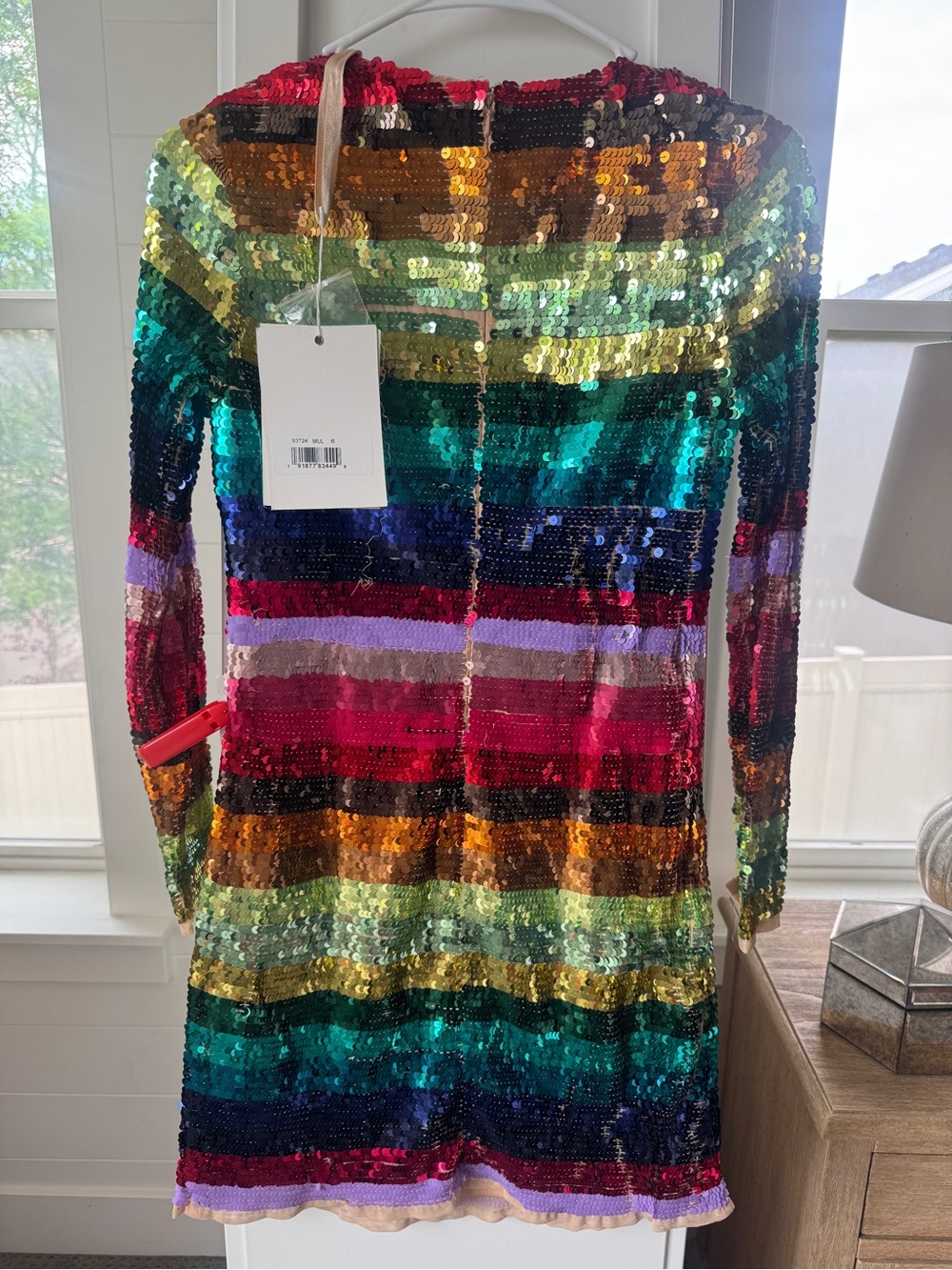 NWT Mac Duggal Rainbow Stripe Sequin Mini Dress Size 6 - Picture 3 of 10